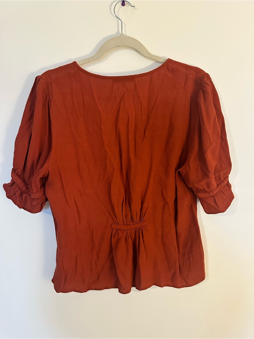 Madewell Rust Red Button-Front Ruffle Sleeve Blouse - Picture 3 of 4